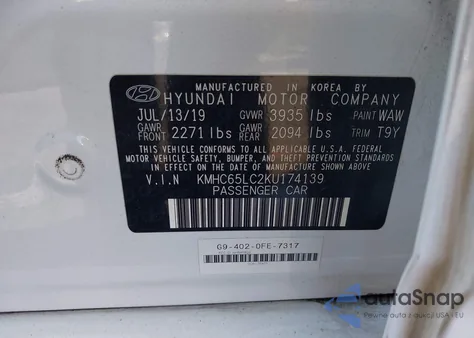 2019 Hyundai Ioniq Hybrid Blue из США, поврежденный, VIN KMHC65LC2KU174139